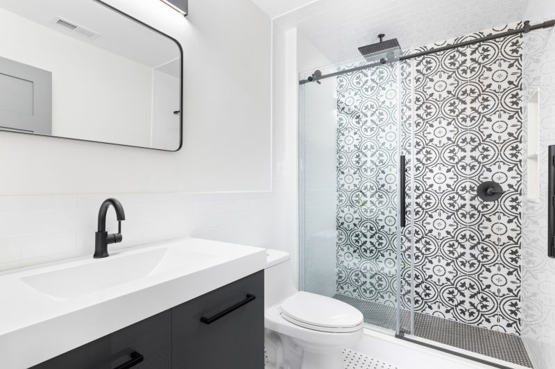 Walk-in Shower with Vertical Tile Pattern